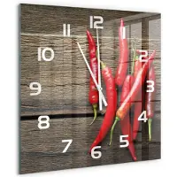 Tulup Wandklok - Chilipepers Glazen Klok Met Print - 60x60 cm - Rood Wandklok Glas Met Motief - Witte handen - Vierkante Klok - Wandklok Glas Decoratie - Gekleurde Glazen Klok