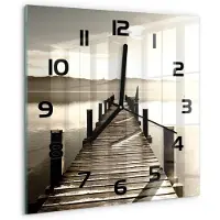 Tulup Wandklok - Houten brug Wandklok Glas Met Motief - 30x30 cm - Bruin Decoratieve Glazen Klok - Zwarte handen - Vierkante Klok - Gekleurde Glazen Klok - Glazen Klok Met Print