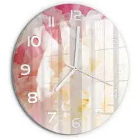 Tulup Wandklok - Pioen Wandklok Glas Decoratie - fi30 cm - Roze Gekleurde Glazen Klok - Witte handen - Ronde Klok - Klok Glas Met Opdruk - Moderne Wandklok Glas