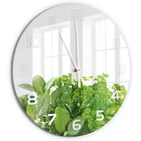 Tulup Wandklok - Kruiden Klok Glas Met Opdruk - fi60 cm - Groente Moderne Wandklok Glas - Witte handen - Ronde Klok - Decoratieve Glazen Klok - Glazen Wandklok Design