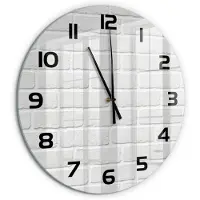 Tulup Wandklok - Bakstenen muur Glazen Klok Met Print - fi60 cm - Wit Wandklok Glas Met Motief - Zwarte handen - Ronde Klok - Wandklok Glas Decoratie - Gekleurde Glazen Klok