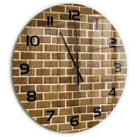 Tulup Wandklok - Bakstenen muur Glazen Klok Met Print - fi60 cm - Bruin Wandklok Glas Met Motief - Zwarte handen - Ronde Klok - Wandklok Glas Decoratie - Gekleurde Glazen Klok