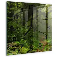 Tulup Wandklok - Oerwoud in Nepal Wandklok Glas Met Motief - 30x30 cm - Groente Decoratieve Glazen Klok - Zwarte handen - Vierkante Klok - Gekleurde Glazen Klok - Glazen Klok Met Print