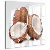 Tulup Wandklok - Kokosnoot Moderne Wandklok Glas - 30x30 cm - Bruin Wandklok Glas Decoratie - Witte handen - Vierkante Klok - Glazen Wandklok Design - Klok Glas Met Opdruk