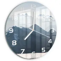 Tulup Wandklok - bergtop Wandklok Glas Decoratie - fi30 cm - Grijs Gekleurde Glazen Klok - Witte handen - Ronde Klok - Klok Glas Met Opdruk - Moderne Wandklok Glas