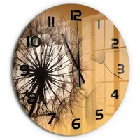 Tulup Wandklok - Paardebloem Decoratieve Glazen Klok - fi60 cm - Oranje Glazen Wandklok Design - Zwarte handen - Ronde Klok - Glazen Klok Met Print - Wandklok Glas Met Motief