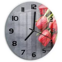Tulup Wandklok - Rode tulpen Glazen Wandklok Design - fi30 cm - Rood Klok Glas Met Opdruk - Zwarte handen - Ronde Klok - Wandklok Glas Met Motief - Decoratieve Glazen Klok