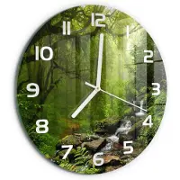 Tulup Wandklok - Oerwoud in Nepal Wandklok Glas Met Motief - fi30 cm - Groente Decoratieve Glazen Klok - Witte handen - Ronde Klok - Gekleurde Glazen Klok - Glazen Klok Met Print