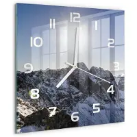 Tulup Wandklok - De winter in het Tatragebergte Decoratieve Glazen Klok - 30x30 cm - Blauw Glazen Wandklok Design - Witte handen - Vierkante Klok - Glazen Klok Met Print - Wandklok Glas Met Motief