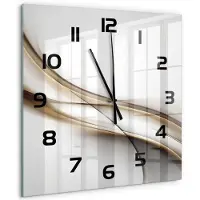 Tulup Wandklok - Bruine golf Decoratieve Glazen Klok - 60x60 cm - Beige Glazen Wandklok Design - Zwarte handen - Vierkante Klok - Glazen Klok Met Print - Wandklok Glas Met Motief