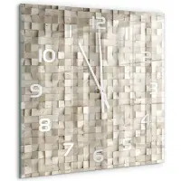 Tulup Wandklok - Houten kubussen Glazen Klok Met Print - 60x60 cm - Beige Wandklok Glas Met Motief - Witte handen - Vierkante Klok - Wandklok Glas Decoratie - Gekleurde Glazen Klok
