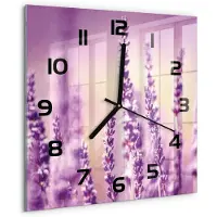 Tulup Wandklok - Lavendel Decoratieve Glazen Klok - 30x30 cm - Paars Glazen Wandklok Design - Zwarte handen - Vierkante Klok - Glazen Klok Met Print - Wandklok Glas Met Motief