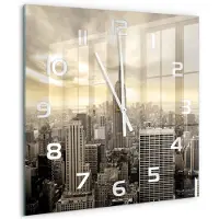 Tulup Wandklok - Manhattan, New York Decoratieve Glazen Klok - 60x60 cm - Beige Glazen Wandklok Design - Witte handen - Vierkante Klok - Glazen Klok Met Print - Wandklok Glas Met Motief