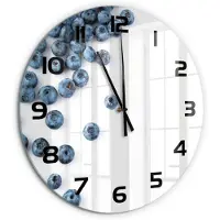 Tulup Wandklok - Bosbessen Decoratieve Glazen Klok - fi60 cm - Blauw Glazen Wandklok Design - Zwarte handen - Ronde Klok - Glazen Klok Met Print - Wandklok Glas Met Motief