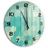 Tulup Wandklok - Geometrische achtergrond Glazen Klok Met Print - fi60 cm - Groente Wandklok Glas Met Motief - Zwarte handen - Ronde Klok - Wandklok Glas Decoratie - Gekleurde Glazen Klok