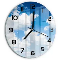 Tulup Wandklok - Wolken aan de hemel Moderne Wandklok Glas - fi30 cm - Blauw Wandklok Glas Decoratie - Zwarte handen - Ronde Klok - Glazen Wandklok Design - Klok Glas Met Opdruk