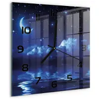 Tulup Wandklok - De nachtelijke hemel Glazen Klok Met Print - 30x30 cm - Blauw Wandklok Glas Met Motief - Zwarte handen - Vierkante Klok - Wandklok Glas Decoratie - Gekleurde Glazen Klok