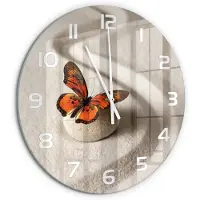 Tulup Wandklok - Zensteen en vlinder Moderne Wandklok Glas - fi60 cm - Oranje Wandklok Glas Decoratie - Witte handen - Ronde Klok - Glazen Wandklok Design - Klok Glas Met Opdruk