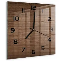 Tulup Wandklok - Houten achtergrond Wandklok Glas Decoratie - 30x30 cm - Bruin Gekleurde Glazen Klok - Zwarte handen - Vierkante Klok - Klok Glas Met Opdruk - Moderne Wandklok Glas