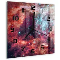 Tulup Wandklok - Magellaanse Wolk Wandklok Glas Decoratie - 30x30 cm - Veelkleurig Gekleurde Glazen Klok - Zwarte handen - Vierkante Klok - Klok Glas Met Opdruk - Moderne Wandklok Glas