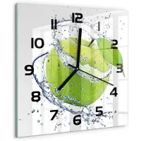 Tulup Wandklok - Groene appel Klok Glas Met Opdruk - 30x30 cm - Groente Moderne Wandklok Glas - Zwarte handen - Vierkante Klok - Decoratieve Glazen Klok - Glazen Wandklok Design