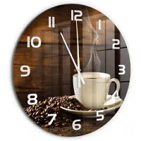 Tulup Wandklok - Kopje koffie Wandklok Glas Met Motief - fi60 cm - Bruin Decoratieve Glazen Klok - Witte handen - Ronde Klok - Gekleurde Glazen Klok - Glazen Klok Met Print
