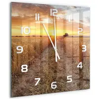 Tulup Wandklok - Tarweveld Wandklok Glas Decoratie - 60x60 cm - Geel Gekleurde Glazen Klok - Witte handen - Vierkante Klok - Klok Glas Met Opdruk - Moderne Wandklok Glas