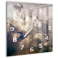 Tulup Wandklok - Wolken aan de hemel Moderne Wandklok Glas - 30x30 cm - Wit Wandklok Glas Decoratie - Witte handen - Vierkante Klok - Glazen Wandklok Design - Klok Glas Met Opdruk