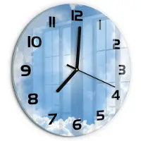 Tulup Wandklok - Wolken aan de hemel Wandklok Glas Decoratie - fi30 cm - Blauw Gekleurde Glazen Klok - Zwarte handen - Ronde Klok - Klok Glas Met Opdruk - Moderne Wandklok Glas