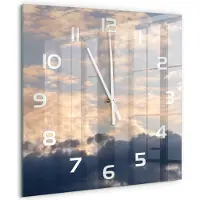 Tulup Wandklok - Wolken aan de hemel Gekleurde Glazen Klok - 60x60 cm - Blauw Glazen Klok Met Print - Witte handen - Vierkante Klok - Moderne Wandklok Glas - Wandklok Glas Decoratie