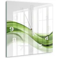 Tulup Wandklok - Groene golf Wandklok Glas Met Motief - 60x60 cm - Groente Decoratieve Glazen Klok - Witte handen - Vierkante Klok - Gekleurde Glazen Klok - Glazen Klok Met Print