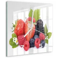 Drukarnia Piga Wandklok - Bosvruchten Glazen Wandklok Design - 30x30 cm - Veelkleurig Klok Glas Met Opdruk - Witte handen - Vierkante Klok - Wandklok Glas Met Motief - Decoratieve Glazen Klok