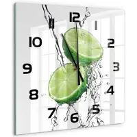 Tulup Wandklok - Kalk en water Wandklok Glas Met Motief - 60x60 cm - Groente Decoratieve Glazen Klok - Zwarte handen - Vierkante Klok - Gekleurde Glazen Klok - Glazen Klok Met Print