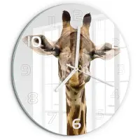 Tulup Wandklok - Giraffe Klok Glas Met Opdruk - fi30 cm - Bruin Moderne Wandklok Glas - Witte handen - Ronde Klok - Decoratieve Glazen Klok - Glazen Wandklok Design