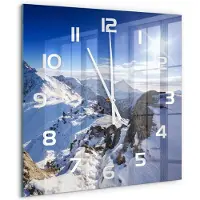 Tulup Wandklok - De top van het Tatragebergte Wandklok Glas Decoratie - 60x60 cm - Blauw Gekleurde Glazen Klok - Witte handen - Vierkante Klok - Klok Glas Met Opdruk - Moderne Wandklok Glas