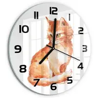 Tulup Wandklok - Rode Kat Gekleurde Glazen Klok - fi30 cm - Oranje Glazen Klok Met Print - Zwarte handen - Ronde Klok - Moderne Wandklok Glas - Wandklok Glas Decoratie