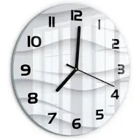 Tulup Wandklok - Golfabstractie Decoratieve Glazen Klok - fi30 cm - Wit Glazen Wandklok Design - Zwarte handen - Ronde Klok - Glazen Klok Met Print - Wandklok Glas Met Motief