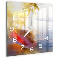 Tulup Wandklok - Een schelp op het strand Glazen Klok Met Print - 30x30 cm - Veelkleurig Wandklok Glas Met Motief - Witte handen - Vierkante Klok - Wandklok Glas Decoratie - Gekleurde Glazen Klok
