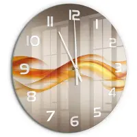 Tulup Wandklok - Golfabstractie Wandklok Glas Met Motief - fi60 cm - Oranje Decoratieve Glazen Klok - Witte handen - Ronde Klok - Gekleurde Glazen Klok - Glazen Klok Met Print