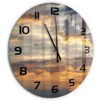 Tulup Wandklok - Zonsondergang Wandklok Glas Met Motief - fi60 cm - Oranje Decoratieve Glazen Klok - Zwarte handen - Ronde Klok - Gekleurde Glazen Klok - Glazen Klok Met Print