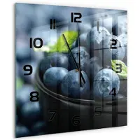 Tulup Wandklok - Bosbessen Glazen Wandklok Design - 60x60 cm - Blauw Klok Glas Met Opdruk - Zwarte handen - Vierkante Klok - Wandklok Glas Met Motief - Decoratieve Glazen Klok