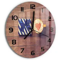 Tulup Wandklok - Koffie en cadeau Wandklok Glas Met Motief - fi30 cm - Blauw Decoratieve Glazen Klok - Zwarte handen - Ronde Klok - Gekleurde Glazen Klok - Glazen Klok Met Print