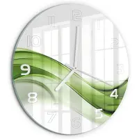 Tulup Wandklok - Groene golf Gekleurde Glazen Klok - fi30 cm - Groente Glazen Klok Met Print - Witte handen - Ronde Klok - Moderne Wandklok Glas - Wandklok Glas Decoratie