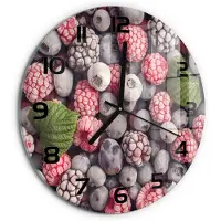 Tulup Wandklok - Bevroren bosvruchten Wandklok Glas Decoratie - fi30 cm - Blauw Gekleurde Glazen Klok - Zwarte handen - Ronde Klok - Klok Glas Met Opdruk - Moderne Wandklok Glas