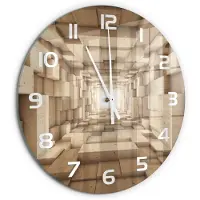 Tulup Wandklok - Houten tunnel Wandklok Glas Decoratie - fi60 cm - Beige Gekleurde Glazen Klok - Witte handen - Ronde Klok - Klok Glas Met Opdruk - Moderne Wandklok Glas