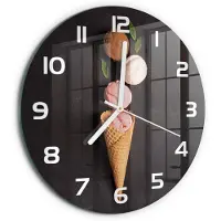 Tulup Wandklok - IJs in een wafelhoorntje Glazen Klok Met Print - fi30 cm - Zwart Wandklok Glas Met Motief - Witte handen - Ronde Klok - Wandklok Glas Decoratie - Gekleurde Glazen Klok