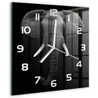 Tulup Wandklok - Afrikaanse olifant Glazen Wandklok Design - 30x30 cm - Zwart-wit Klok Glas Met Opdruk - Witte handen - Vierkante Klok - Wandklok Glas Met Motief - Decoratieve Glazen Klok