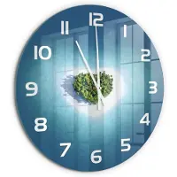 Tulup Wandklok - Hartvormig eiland Klok Glas Met Opdruk - fi60 cm - Blauw Moderne Wandklok Glas - Witte handen - Ronde Klok - Decoratieve Glazen Klok - Glazen Wandklok Design