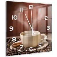Tulup Wandklok - Aromatische koffie Klok Glas Met Opdruk - 60x60 cm - Bruin Moderne Wandklok Glas - Witte handen - Vierkante Klok - Decoratieve Glazen Klok - Glazen Wandklok Design