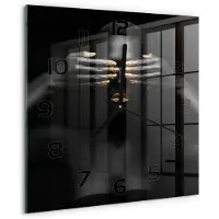 Tulup Wandklok - De vrouw in het zwart Gekleurde Glazen Klok - 30x30 cm - zwart Glazen Klok Met Print - Zwarte handen - Vierkante Klok - Moderne Wandklok Glas - Wandklok Glas Decoratie